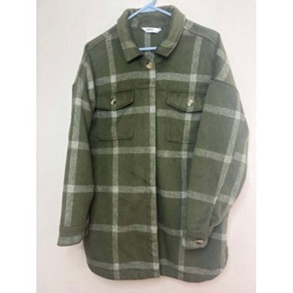 SONOMA Plaid Shirt Jacket Oversized Green White Women's Size L
